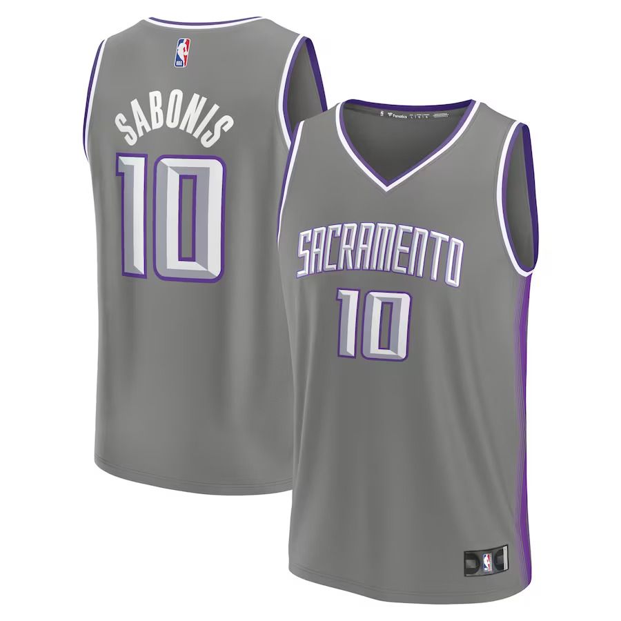 Men Sacramento Kings 10 Domantas Sabonis Fanatics Branded Gray City Edition 2022-23 Fastbreak NBA Jersey